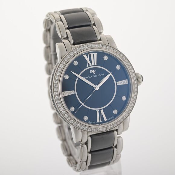 David Yurman T727-M Black Diamond Ceramic Steel 38mm Watch - Picture 1 of 12